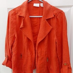Chico's Bright Orange Open-Front Linen-Blend Jacket